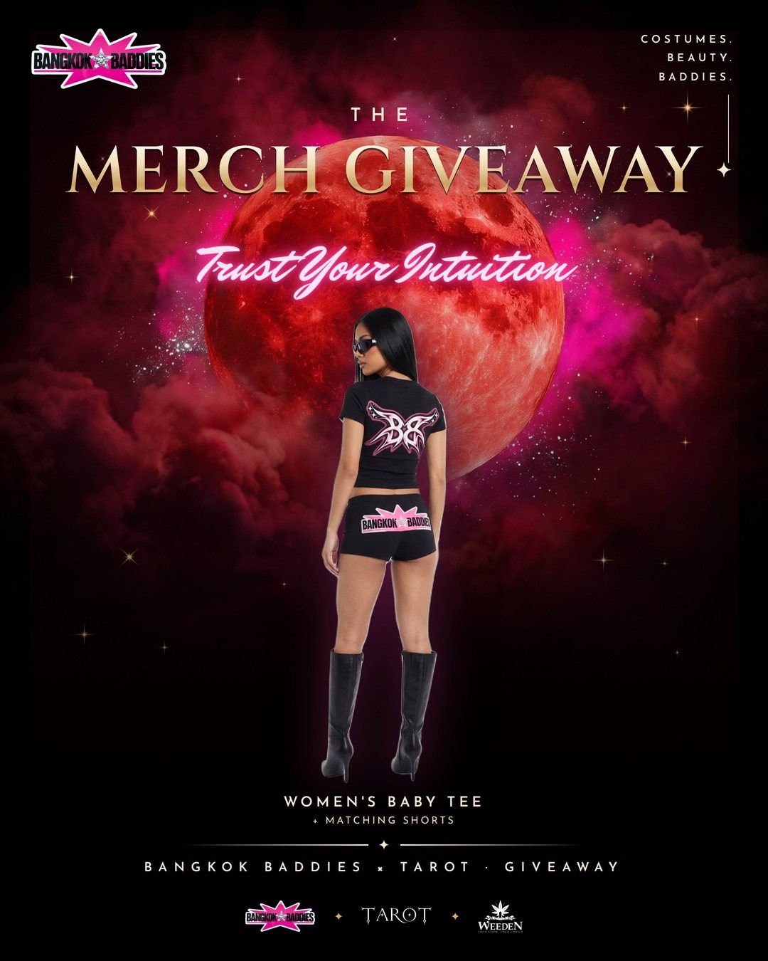 Merch giveaway: Bangkok Baddies × Tarot women's baby tee and matching shorts
